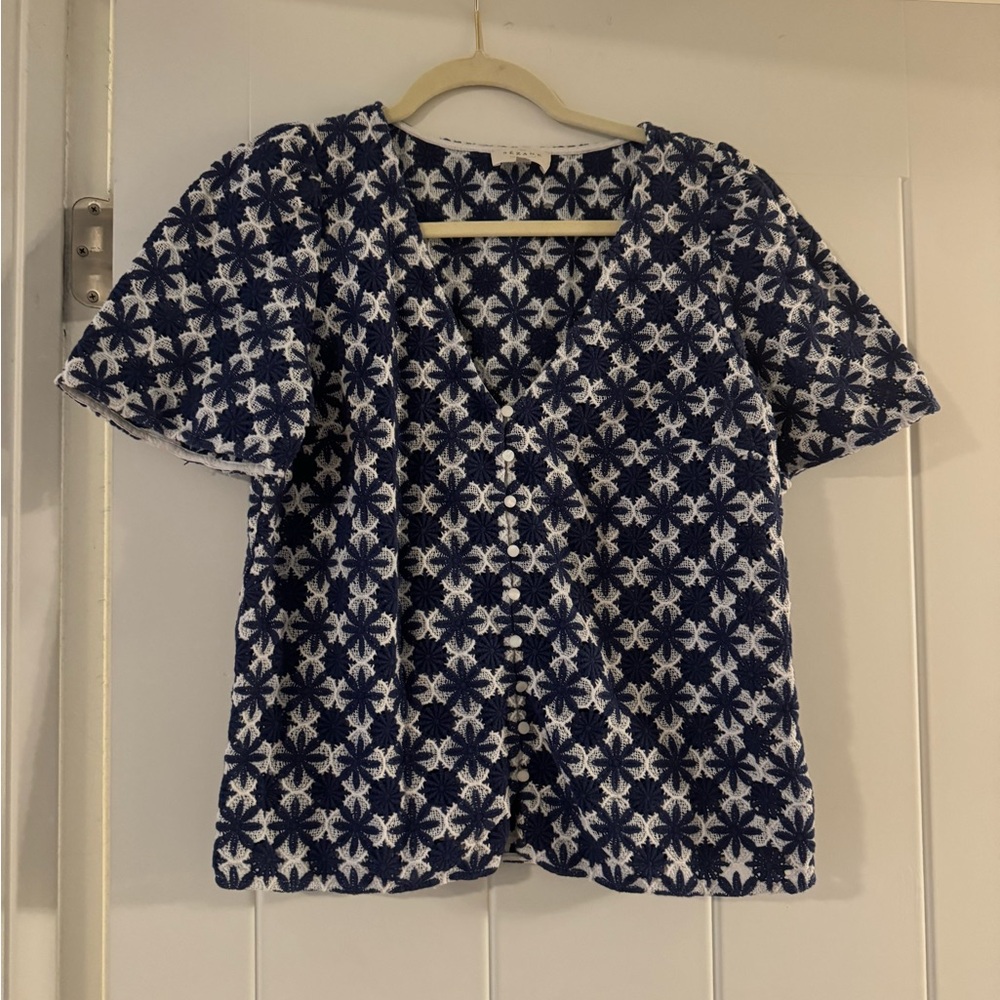 Sezane Blue and White Floral Blouse